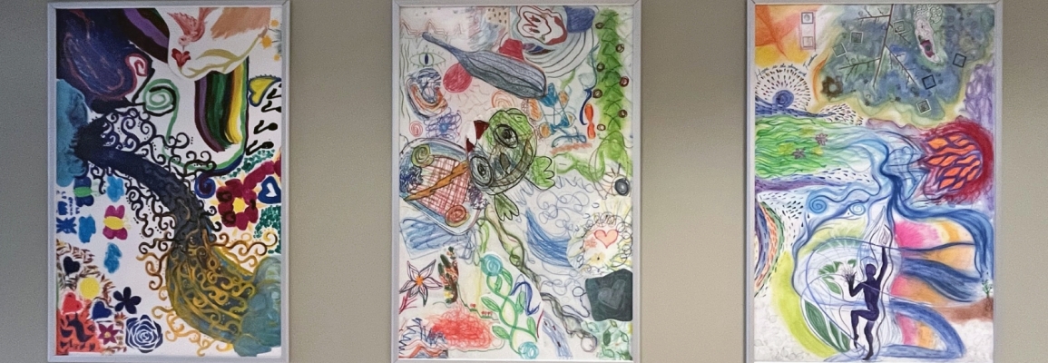 3 mixed media art pieces depicting abstract nature themes